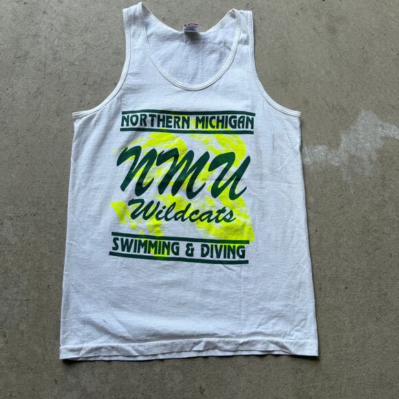 Vintage 90's Northern Michigan University Wildcats Swimming Diving Tank Top Sz M - Picture 1 of 6